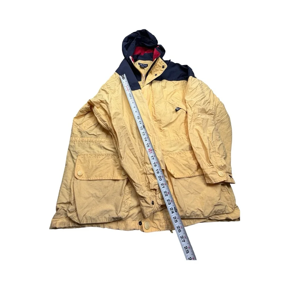 Nautica Jacket Mens L Yellow Sailing Windbreaker Hooded Colorblock Vintage 90s